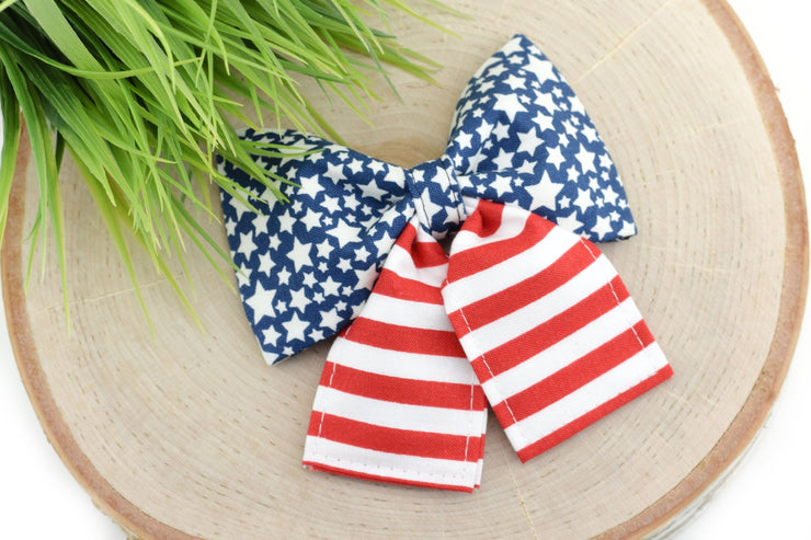 Patriotic Mix Dog Collar Bow - Stars & Stripes ~ Bow Tie ~ Girly Dog Collar Bow ~ Slide On Bow for Dog Collar ~ Sandy Paws Collar Co