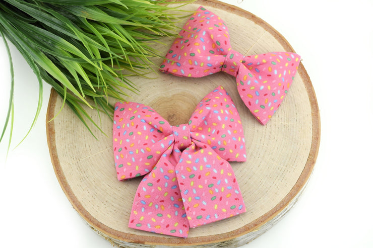 Sprinkles Dog Collar Bow - Pink ~ Birthday Bow Tie ~ Girly Dog Collar Bow ~ Slide On Bow for Dog Collar ~ Sandy Paws Collar Co®