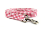 Painted Gingham Dog Leash - Rose & White ~ Gingham Fabric Dog Leash ~ Fabric Dog Leash ~ Antique Silver Hardware ~ Sandy Paws Collar Co