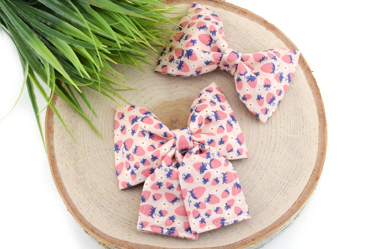 Strawberry Dog Collar Bow - Pink ~ Summer Bow Tie ~ Girly Dog Collar Bow ~ Slide On Bow for Dog Collar ~ Sandy Paws Collar Co®