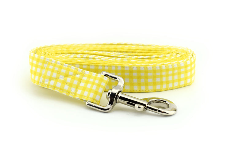 Painted Gingham Dog Leash - Yellow & White ~ Gingham Fabric Dog Leash ~ Fabric Dog Leash ~ Silver Hardware ~ Sandy Paws Collar Co