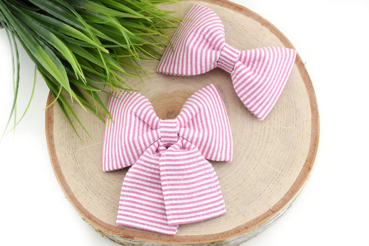 Seersucker Dog Collar Bow - Fuchsia & White ~ Dog Collar Bow Tie ~ Girly Collar Bow ~ Slide On Bow for Dog Collar ~ Sandy Paws Collar Co®