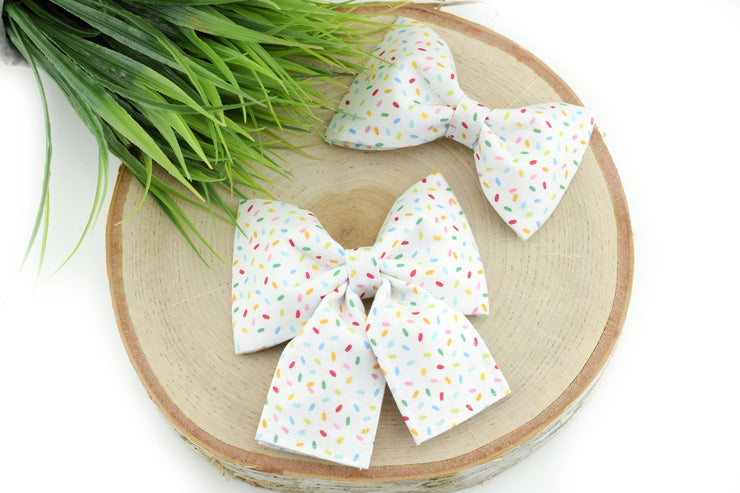 Sprinkles Dog Collar Bow - White ~ Birthday Bow Tie ~ Girly Dog Collar Bow ~ Slide On Bow for Dog Collar ~ Sandy Paws Collar Co®