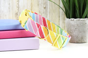 Rainbow Stripe Dog Collar ~ Summer Rainbow Fabric Collar ~ Fashion Collar ~ Yellow Gold Metal Hardware ~ Sandy Paws Collar Co