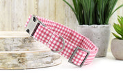 Painted Gingham Dog Collar - Rose & White ~ Fabric Dog Collar ~ Fashion Dog Collar ~ Antique Silver Metal Hardware ~ Sandy Paws Collar Co