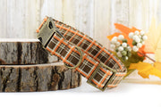 Autumn Plaid Dog Collar - Orange & Brown ~ Plaid Fashion Dog Collar ~ Fabric Dog Collar ~ Antique Bronze Hardware ~ Sandy Paws Collar Co