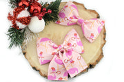 Christmas Flamingo Dog Collar Bow ~ Christmas Dog Collar Bow Tie ~ Girly Dog Collar Bow ~ Slide On Bow for Dog Collar ~ Sandy Paws Collar Co