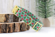 Christmas Tree Dog Collar - Red & Green ~ Christmas Tree Fabric Collar ~ Fashion Collar ~ Yellow Gold Hardware ~ Sandy Paws Collar Co