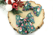 Santa Print Dog Collar Bow - Green ~ Christmas Dog Collar Bow Tie ~ Girly Dog Collar Bow ~ Slide-On Dog Collar Bow ~ Sandy Paws Collar Co®