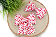 Heart Print Dog Collar Bow - Red & Pink on White ~ Valentine's Bow Tie ~ Girly Dog Collar Bow ~ Slide On Collar Bow ~ Sandy Paws Collar Co®