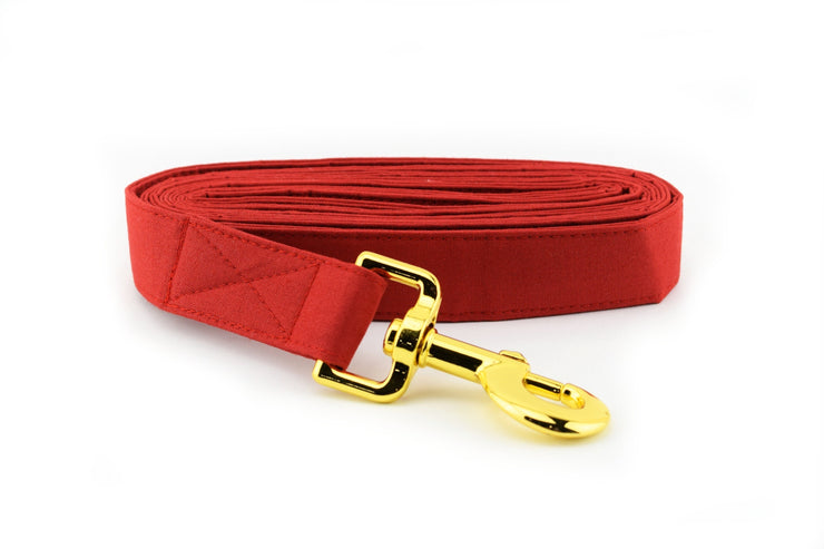 Solid Red Dog Leash ~ Solid Fabric Dog Leash - Fashion Dog Leash ~ Yellow Gold Hardware ~ Sandy Paws Collar Co
