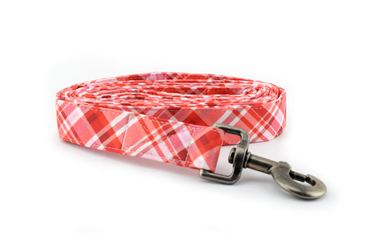 Valentine's Day Plaid Dog Leash ~ Pink & Red Plaid Fabric Dog Leash - Fashion Dog Leash ~ Antique Silver Hardware ~ Sandy Paws Collar Co