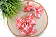 Valentine's Day Plaid Dog Collar Bow ~ Red, Pink & White Plaid Bow Tie ~ Girly Dog Collar Bow ~ Slide On Collar Bow ~ Sandy Paws Collar Co®