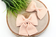 Seersucker Dog Collar Bow - Orange & White ~ Dog Collar Bow Tie ~ Girly Collar Bow ~ Slide On Bow for Dog Collar ~ Sandy Paws Collar Co®