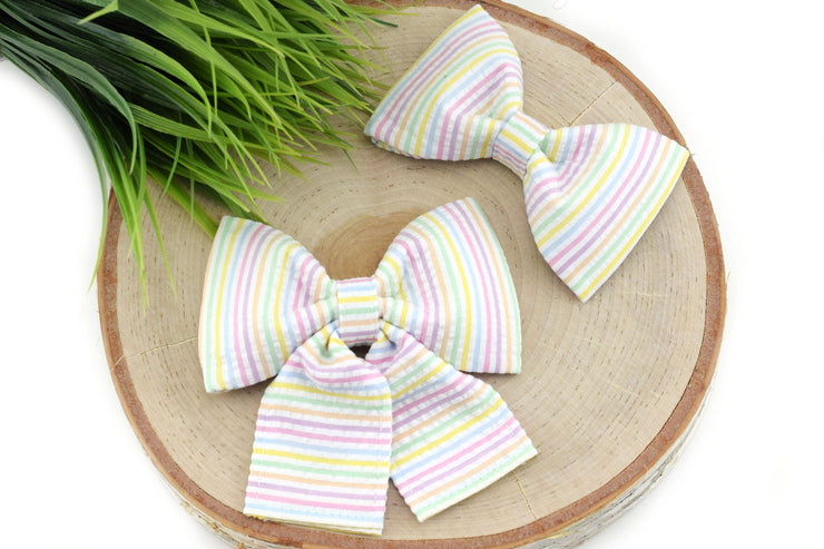 Easter Seersucker Dog Collar Bow ~ Pastel Dog Collar Bow Tie ~ Girly Collar Bow ~ Slide On Bow for Dog Collar ~ Sandy Paws Collar Co®