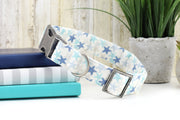 Starfish Dog Collar ~ Blue ~ Summer Fabric Dog Collar ~ Beach Fashion Dog Collar ~ Antique Silver Hardware ~ Sandy Paws Collar Co®
