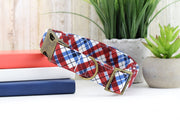 Patriotic Plaid Dog Collar ~ 4th of July Fabric Dog Collar ~ Patriotic Fashion Dog Collar ~ Antique Bronze Hardware ~ Sandy Paws Collar Co®