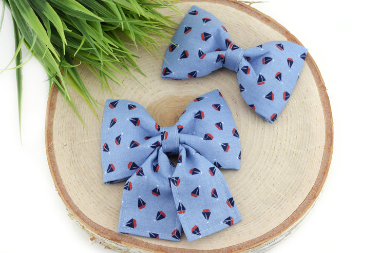 Sailboat Dog Collar Bow ~ Summer Sailboat Dog Bow Tie ~ Girly Dog Collar Bow ~ Slide On Bow for Dog Collar ~ Sandy Paws Collar Co®