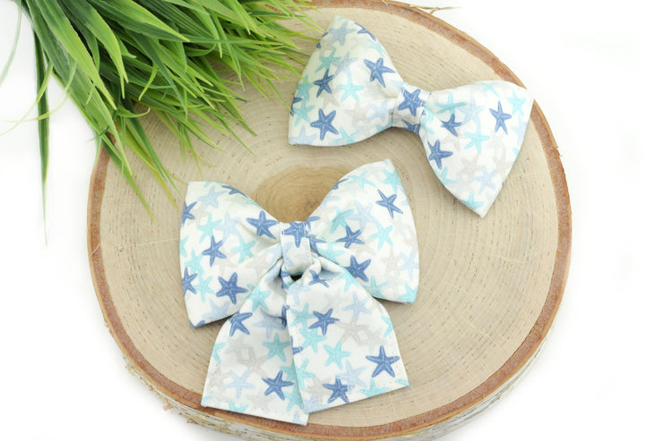 Starfish Dog Collar Bow - Blue ~ Summer Beach Dog Collar Bow ~ Summer Dog Collar Bow ~ Slide On Dog Collar Bow ~ Sandy Paws Collar Co®