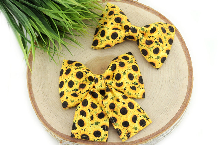 Sunflower Dog Collar Bow ~ Summer Dog Collar Bow Tie ~ Girly Collar Bow ~ Slide On Bow for Dog Collar ~ Sandy Paws Collar Co®