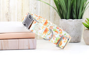 Pumpkins & Flowers Dog Collar - Aqua Stripe ~ Fall Fashion Dog Collar ~ Fabric Dog Collar ~ Antique Silver Hardware ~ Sandy Paws Collar Co®