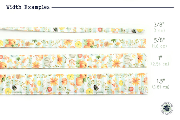 Pumpkins & Flowers Dog Collar - Aqua Stripe ~ Fall Fashion Dog Collar ~ Fabric Dog Collar ~ Antique Silver Hardware ~ Sandy Paws Collar Co®