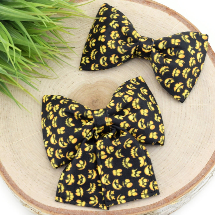 Jack-O-Lantern Dog Collar Bow ~ Halloween Fall Dog Bow Tie ~ Girly Collar Bow ~ Slide On Bow for Dog Collar ~ Sandy Paws Collar Co®
