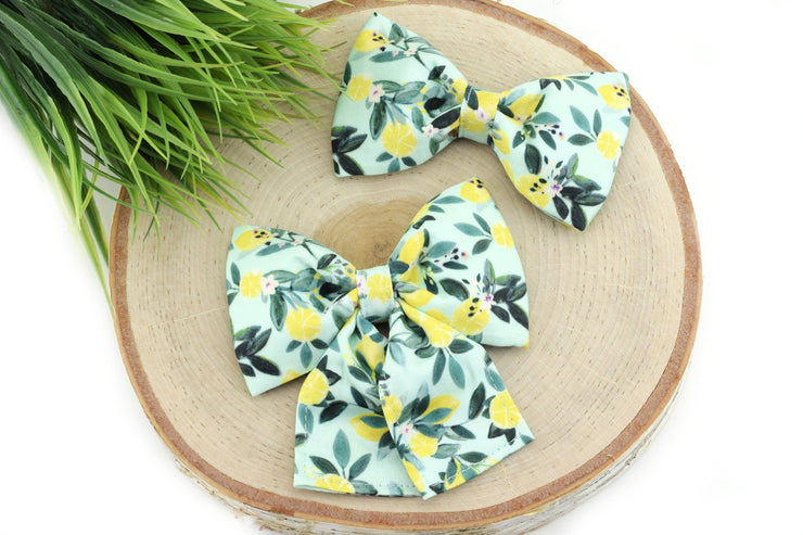 Mint Lemonade Dog Collar Bow ~ Lemon Dog Bow Tie ~ Citrus Girly Collar Bow ~ Slide On Bow for Dog Collar ~ Sandy Paws Collar Co®