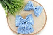 Snowflake Dog Collar Bow - Blue ~ Christmas Dog Collar Bow Tie ~ Girly Dog Collar Bow ~ Slide On Bow for Dog Collar ~ Sandy Paws Collar Co®