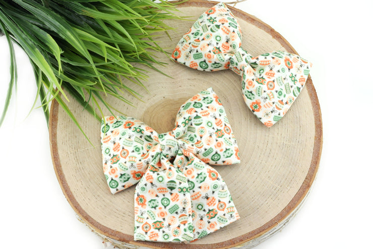 Vintage Ornaments Dog Collar Bow ~ Christmas Dog Collar Bow Tie ~ Girly Dog Collar Bow ~ Slide On Bow for Dog Collar ~ Sandy Paws Collar Co®