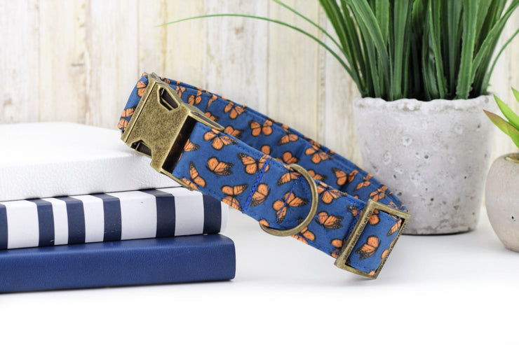 Butterfly Dog Collar - Monarch ~ Summer Fashion Dog Collar ~ Fabric Dog Collar ~ Antique Bronze Metal Hardware ~ Sandy Paws Collar Co®