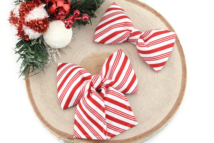 Candy Cane Stripe Dog Collar Bow ~ Christmas Dog Collar Bow Tie ~ Girly Dog Collar Bow ~ Slide On Bow for Dog Collar ~ Sandy Paws Collar Co®