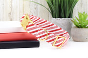 Candy Cane Stripe Dog Collar ~ Christmas Winter Candy Stripe Cotton Fabric Fashion Dog Collar ~ Yellow Gold Hardware ~ Sandy Paws Collar Co®