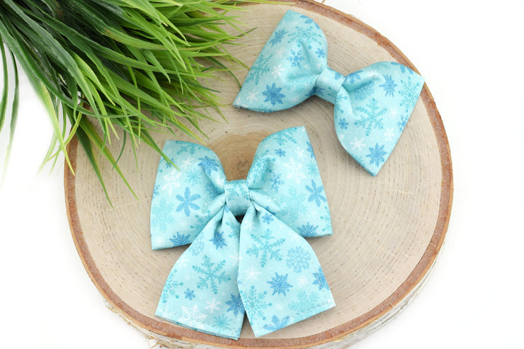 Snowflake Dog Collar Bow - Teal ~ Christmas Dog Collar Bow Tie ~ Girly Dog Collar Bow ~ Slide On Bow for Dog Collar ~ Sandy Paws Collar Co®