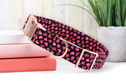 Heart Print Dog Collar - Pink & Red on Black ~ Valentine's Dog Collar ~ Fashion Dog Collar ~ Rose Gold Hardware ~ Sandy Paws Collar Co®
