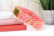 Valentine's Kisses Dog Collar ~ Valentine's Day Cotton Fabric Fashion Dog Collar ~ Yellow Gold Metal Hardware ~Sandy Paws Collar Co®