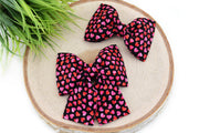 Heart Print Dog Collar Bow - Red & Pink on Black ~ Valentine's Bow Tie ~ Girly Dog Collar Bow ~ Slide On Collar Bow ~ Sandy Paws Collar Co®