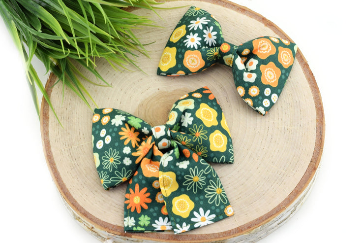 Lucky Floral Dog Collar Bow ~ St Patrick's Floral Shamrock Dog Bow Tie ~ Girly Dog Bow ~ Slide On Bow for Dog Collar ~ Sandy Paws Collar Co®
