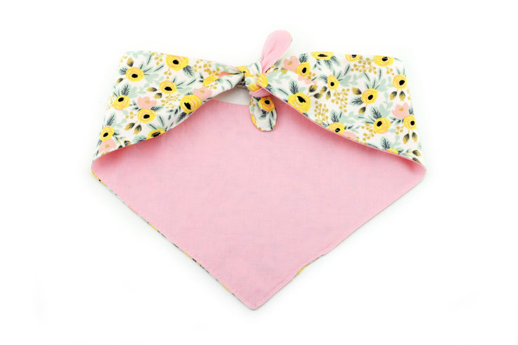 Primavera Rosa Tie-On Dog Bandana - Cream ~ Reversible Floral Dog Bandana ~ Rifle Paper Co ~ Custom Dog Bandana ~ Sandy Paws Collar Co®
