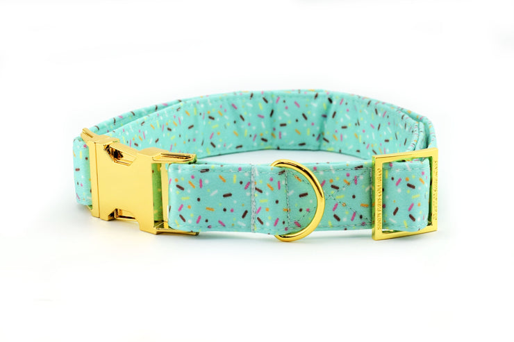 Ice Cream Sprinkles Dog Collar - Mint ~ Summer Print Fabric Dog Collar ~ Fashion Dog Collar ~ Yellow Gold Hardware ~ Sandy Paws Collar Co®