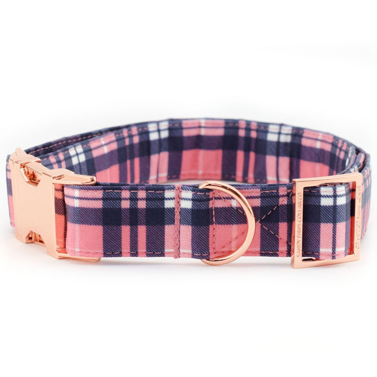 Fireside Plaid Dog Collar - Pink ~ Cute Fall Fabric Dog Collar ~ Personalized Dog Collar ~ Rose Gold Hardware ~ Sandy Paws Collar Co®