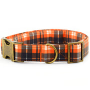 Fireside Plaid Dog Collar - Orange ~ Cute Fall Fabric Dog Collar ~ Personalized Dog Collar ~ Antique Bronze Hardware ~ Sandy Paws Collar Co®