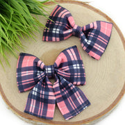 Fireside Plaid Dog Collar Bow - Pink ~ Cute Fall Dog Bow Tie ~ Plaid Girly Collar Bow ~ Slide On Bow for Dog Collar ~ Sandy Paws Collar Co®