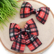 Fireside Plaid Dog Collar Bow - Red ~ Cute Fall Dog Bow Tie ~ Plaid Girly Collar Bow ~ Slide On Bow for Dog Collar ~ Sandy Paws Collar Co®