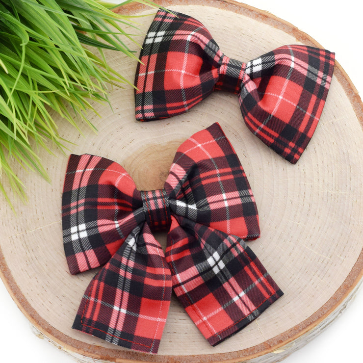Fireside Plaid Dog Collar Bow - Red ~ Cute Fall Dog Bow Tie ~ Plaid Girly Collar Bow ~ Slide On Bow for Dog Collar ~ Sandy Paws Collar Co®