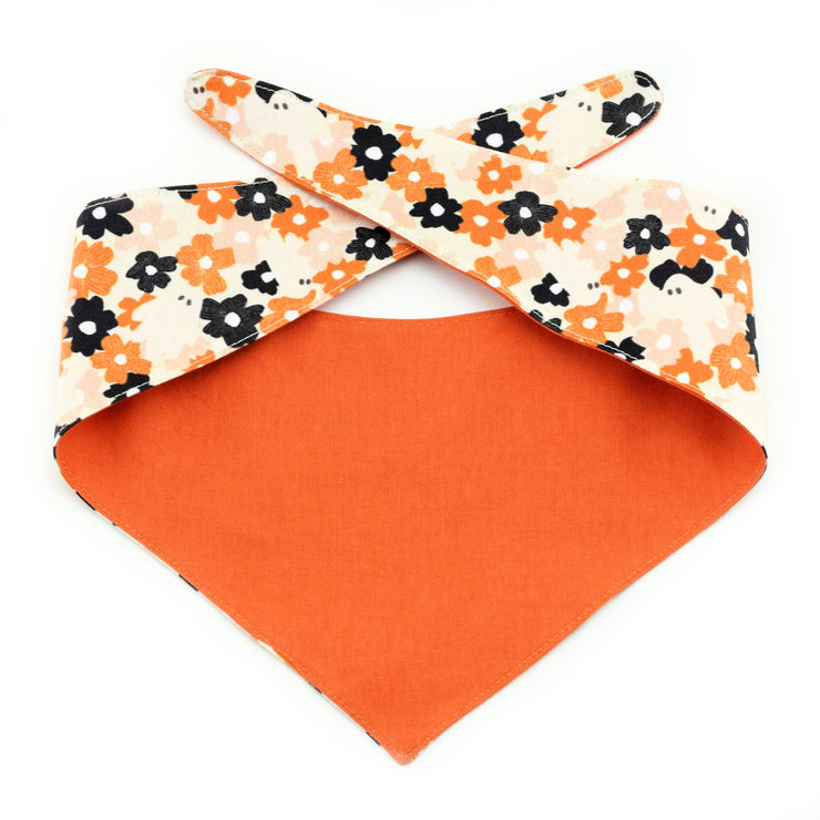 Fall Floral WITH Ghost Tie-On Dog Bandana ~ Reversible Fall Dog Bandana ~ Halloween Dog Bandana ~ Custom Dog Bandana ~ Sandy Paws Collar Co®