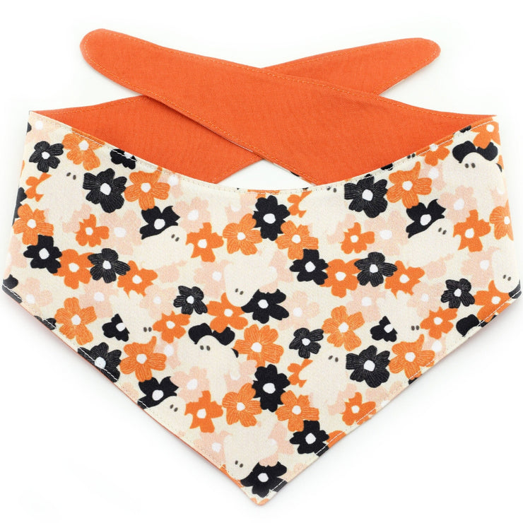 Fall Floral WITH Ghost Tie-On Dog Bandana ~ Reversible Fall Dog Bandana ~ Halloween Dog Bandana ~ Custom Dog Bandana ~ Sandy Paws Collar Co®