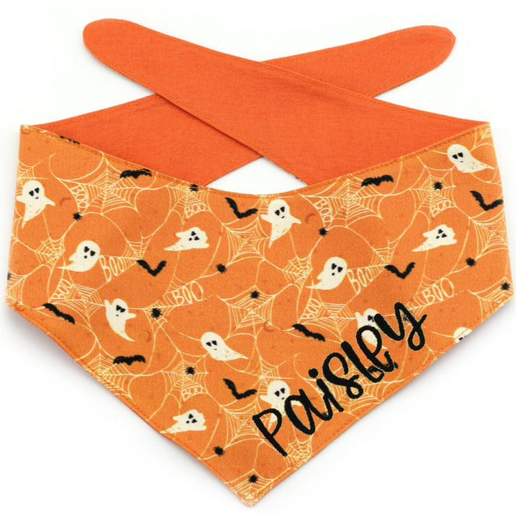 Boo! Tie-On Dog Bandana ~ Reversible Fall Dog Bandana ~ Halloween Dog Bandana ~ Custom Dog Bandana ~ Sandy Paws Collar Co®