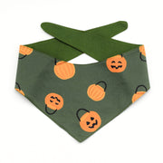 Trick or Treat Tie-On Dog Bandana - Green ~ Reversible Fall Dog Bandana ~ Halloween Dog Bandana ~ Custom Dog Bandana ~ Sandy Paws Collar Co®