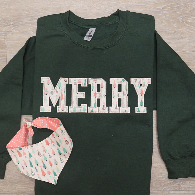 Merry Applique Christmas Tree Sweatshirt ~ Christmas Dog Bandana ~Winter Sweatshirt ~ Dog Mom Gift ~ Dog Mom Apparel ~ Sandy Paws Collar Co®